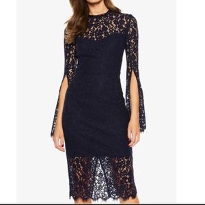 Bardot long sleeve navy lace sienna mini dress